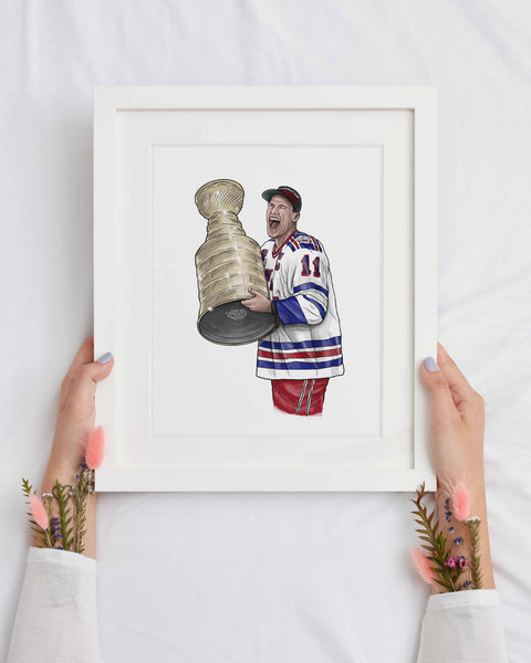 Messier and the cup New York Hockey Print
